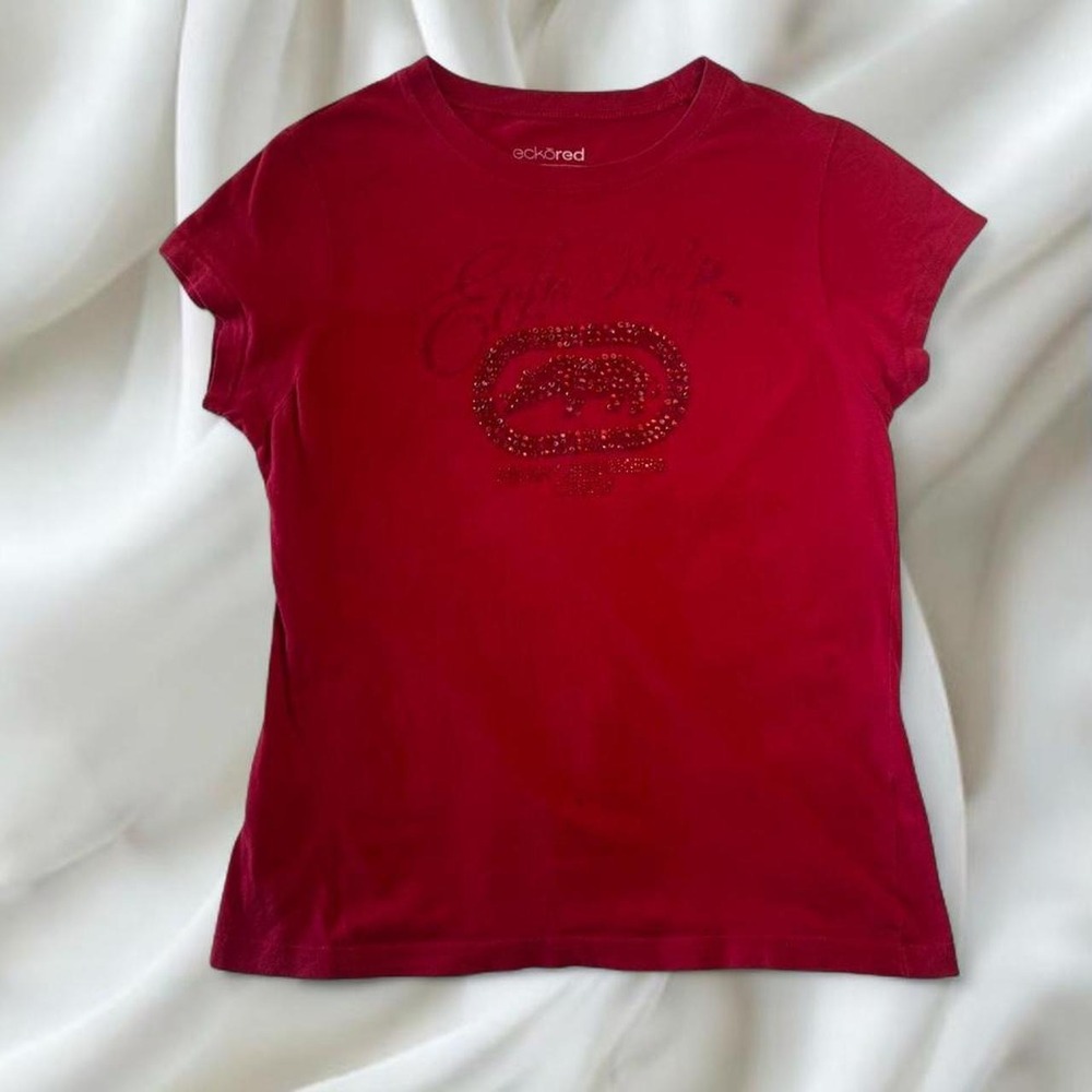 Y2K vintage Echo Red rhinestone graphic short‎ sleeve babtee top grunge skater